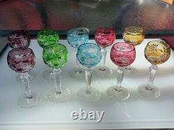 Vintage Assorted Color Cut to Clear Hock Wine Glasses