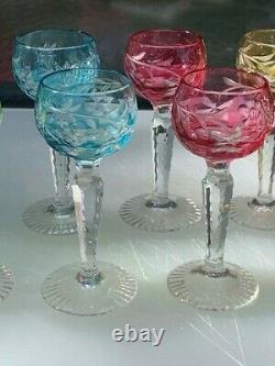 Vintage Assorted Color Cut to Clear Hock Wine Glasses