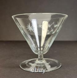 Vintage Atomic Starburst 4 Oz. Crystal Martini with Low Stem Fine Wine Glass 1940s