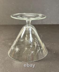 Vintage Atomic Starburst 4 Oz. Crystal Martini with Low Stem Fine Wine Glass 1940s