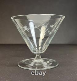Vintage Atomic Starburst 4 Oz. Crystal Martini with Low Stem Fine Wine Glass 1940s