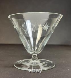 Vintage Atomic Starburst 4 Oz. Crystal Martini with Low Stem Fine Wine Glass 1940s