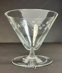 Vintage Atomic Starburst 4 Oz. Crystal Martini with Low Stem Fine Wine Glass 1940s