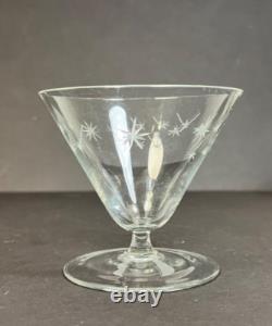Vintage Atomic Starburst 4 Oz. Crystal Martini with Low Stem Fine Wine Glass 1940s