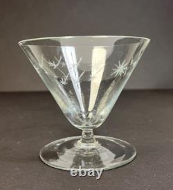 Vintage Atomic Starburst 4 Oz. Crystal Martini with Low Stem Fine Wine Glass 1940s
