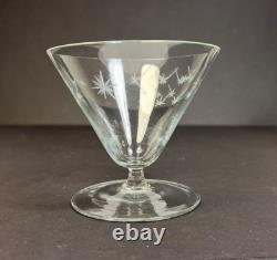Vintage Atomic Starburst 4 Oz. Crystal Martini with Low Stem Fine Wine Glass 1940s