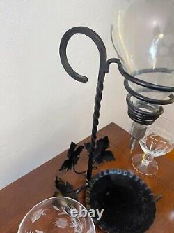 Vintage Austrian Wine Decanter with 5 glasses, used condition