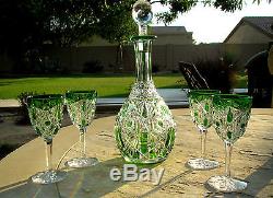 Vintage Baccarat Crystal Emerald Green Lagny Decanter and Port Wine Glasses RARE
