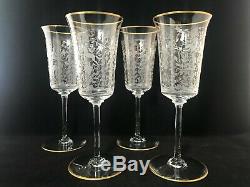 Vintage Baccarat Crystal-Jasmina Wine Glass Goblets-Etched withGold Trim-Set Of 4