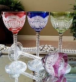 Vintage Baccarat Val St Lambert Set of (4) Cut to Clear Crystal Wine Goblets
