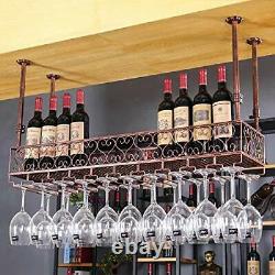 Vintage Bar Floating Shelf Hanging Iron Wine Glass Holder (Red Copper, 47.2 L)