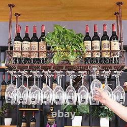 Vintage Bar Floating Shelf Hanging Iron Wine Glass Holder (Red Copper, 47.2 L)