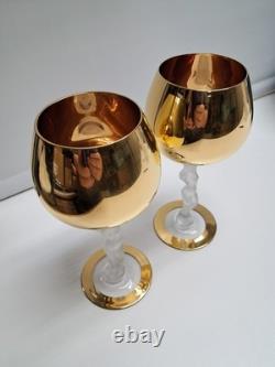 Vintage Bayel Gold Crystal Nude Stem Wine Glasses Bacchante Bacchus Set Of Two
