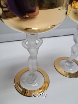 Vintage Bayel Gold Crystal Nude Stem Wine Glasses Bacchante Bacchus Set Of Two