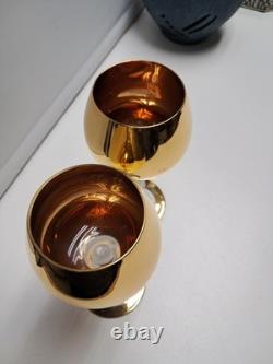 Vintage Bayel Gold Crystal Nude Stem Wine Glasses Bacchante Bacchus Set Of Two