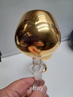 Vintage Bayel Gold Crystal Nude Stem Wine Glasses Bacchante Bacchus Set Of Two