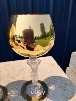 Vintage Bayel Gold Crystal Nude Stem Wine Glasses Bacchante Bacchus Set Of Two