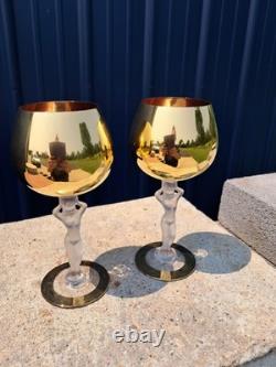 Vintage Bayel Gold Crystal Nude Stem Wine Glasses Bacchante Bacchus Set Of Two
