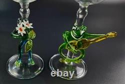 Vintage Beautiful Wine Glasses Frog Shaped Stems Set of 2 8.5