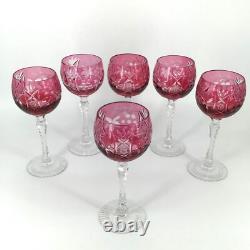 Vintage Beyer BEZ1 Wine Glasses Cranberry Crystal Cut to Clear Germany Set of 6