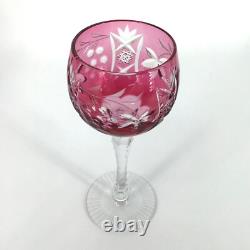 Vintage Beyer BEZ1 Wine Glasses Cranberry Crystal Cut to Clear Germany Set of 6