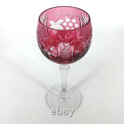 Vintage Beyer BEZ1 Wine Glasses Cranberry Crystal Cut to Clear Germany Set of 6