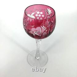 Vintage Beyer BEZ1 Wine Glasses Cranberry Crystal Cut to Clear Germany Set of 6