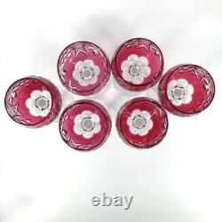 Vintage Beyer BEZ1 Wine Glasses Cranberry Crystal Cut to Clear Germany Set of 6