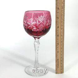 Vintage Beyer BEZ1 Wine Glasses Cranberry Crystal Cut to Clear Germany Set of 6