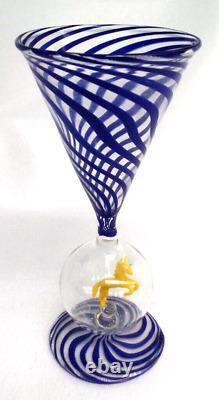 Vintage Bimini Blue Swirl Yellow Horse Wine Cordial Glass Art Deco Austria 1930