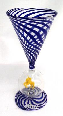 Vintage Bimini Blue Swirl Yellow Horse Wine Cordial Glass Art Deco Austria 1930