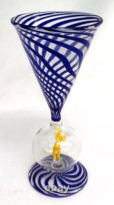 Vintage Bimini Blue Swirl Yellow Horse Wine Cordial Glass Art Deco Austria 1930