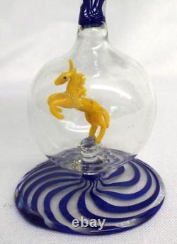 Vintage Bimini Blue Swirl Yellow Horse Wine Cordial Glass Art Deco Austria 1930