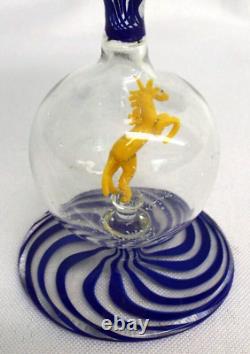 Vintage Bimini Blue Swirl Yellow Horse Wine Cordial Glass Art Deco Austria 1930