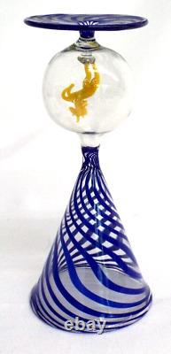 Vintage Bimini Blue Swirl Yellow Horse Wine Cordial Glass Art Deco Austria 1930