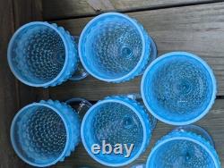Vintage Blue Opalescent Hobnail Glasses Water Wine Goblet lot of 8 5 1/2 tall