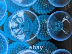 Vintage Blue Opalescent Hobnail Glasses Water Wine Goblet lot of 8 5 1/2 tall