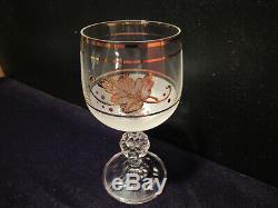 Vintage Bohemia Glam Gold Inlaid Clear Crystal Decanter and Four Wine Goblet Set