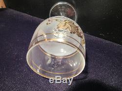 Vintage Bohemia Glam Gold Inlaid Clear Crystal Decanter and Four Wine Goblet Set