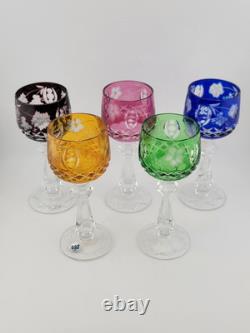 Vintage Bohemian 5 Jeweled Cut to Clear Wine Hock Stem Glasses. 5.25 In X 2 In