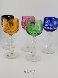Vintage Bohemian 5 Jeweled Cut to Clear Wine Hock Stem Glasses. 5.25 In X 2 In