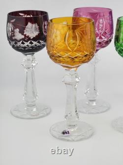 Vintage Bohemian 5 Jeweled Cut to Clear Wine Hock Stem Glasses. 5.25 In X 2 In