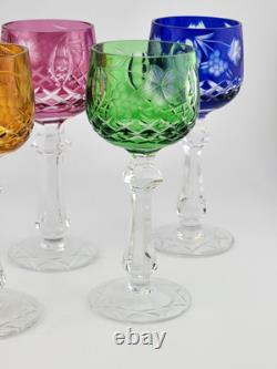 Vintage Bohemian 5 Jeweled Cut to Clear Wine Hock Stem Glasses. 5.25 In X 2 In