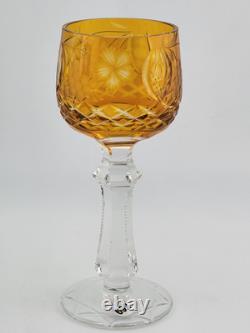 Vintage Bohemian 5 Jeweled Cut to Clear Wine Hock Stem Glasses. 5.25 In X 2 In