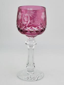 Vintage Bohemian 5 Jeweled Cut to Clear Wine Hock Stem Glasses. 5.25 In X 2 In