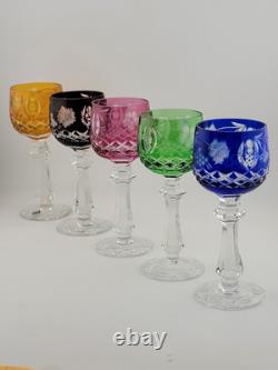 Vintage Bohemian 5 Jeweled Cut to Clear Wine Hock Stem Glasses. 5.25 In X 2 In