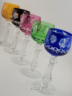 Vintage Bohemian 5 Jeweled Cut to Clear Wine Hock Stem Glasses. 5.25 In X 2 In