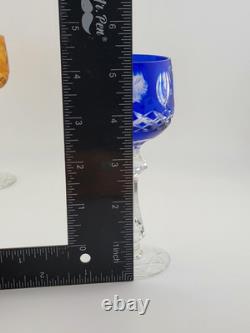 Vintage Bohemian 5 Jeweled Cut to Clear Wine Hock Stem Glasses. 5.25 In X 2 In
