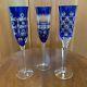 Vintage Bohemian Cobalt Blue Cut-to-clear Champagne Flute Wine Glasses (3) Mint
