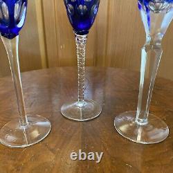 Vintage Bohemian Cobalt Blue Cut-to-clear Champagne Flute Wine Glasses (3) Mint